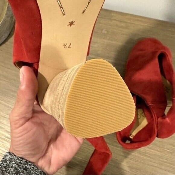 Splendid Navarro Red Suede Ankle Lace Up Peep Toe Wrap Suede Heeled Sandals 7.5 - Picture 9 of 12